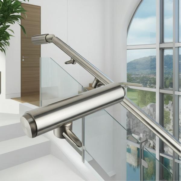 Compact Stainless Steel Handrails with 8mm Glass Clamps for Glass Railings