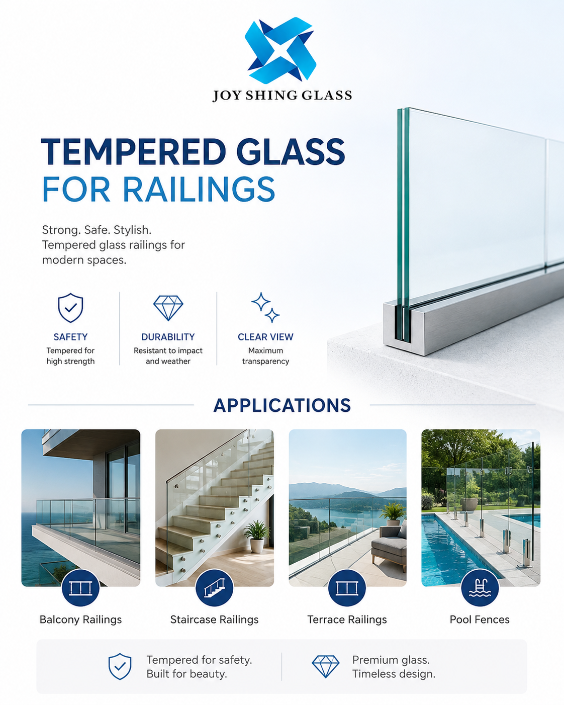 Custom Tempered Glass for Railings, Balustrades and Staircase Guardrails