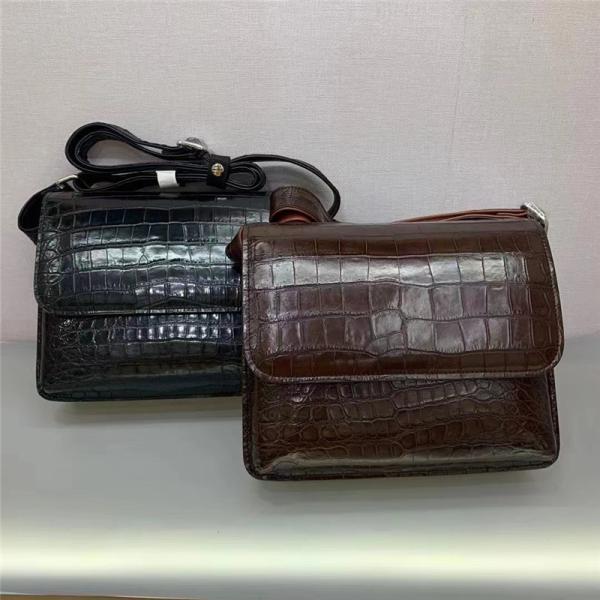 Authentic Alligator Leather Male Flap Purse Cross Shoulder Bag Genuine Crocodile Belly Skin Businessmen Messenger Bag