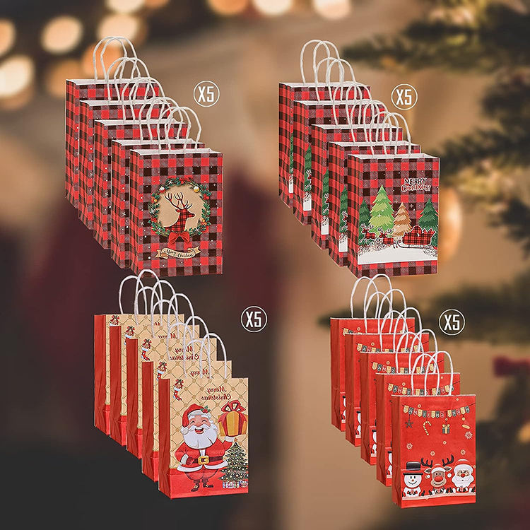 Eco-Friendly Christmas Kraft Gift Bags With Handles Pastel Holiday Wrapping For Party