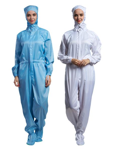 Four - Piece Snap Cleanroom Suit Unisex S~4XL Antistatic Dustproof Autoclavable Customized Blue / White HanYang Clean