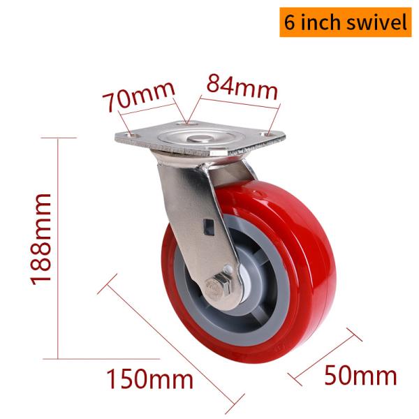 Rueda giratoria de acero inoxidable de 6 pulgadas EDL de alta resistencia con rueda de TPU duradera, carga 380 kg S716P-85