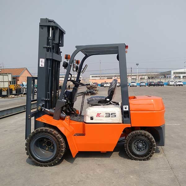 Duplex Mast 3m 3.5 Ton Diesel Forklift Truck Double Front Wheels Orange