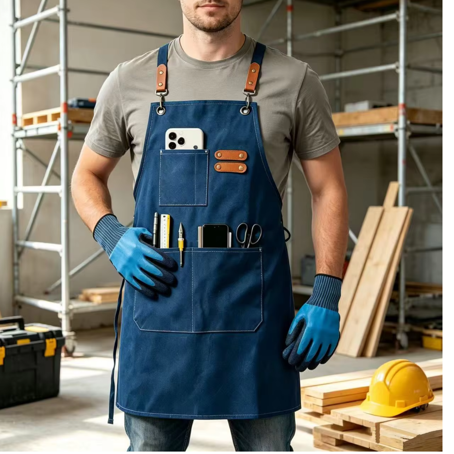 Aprons for Men Women with Oversized Pockets, 16-Ounce Cotton Canvas Cross Back Heavy Duty Work Apron Tool Apron (Navy Blue)