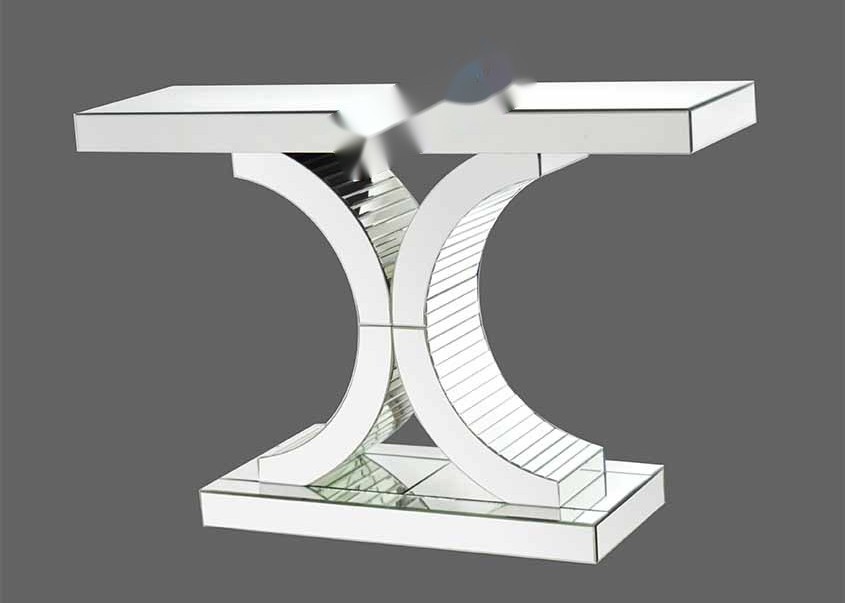 Mirrored Surface Console Table with Silver Mirror Finish and Modern Design
