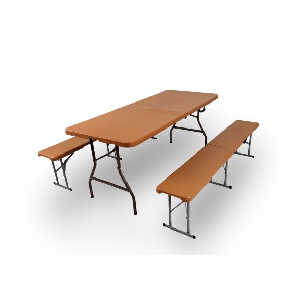 Brown Blow Molded Plastic Folding Bench Seat 6 Foot Match The Table