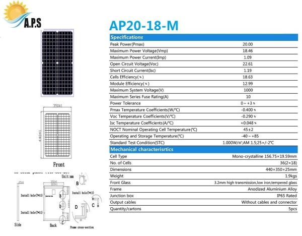 High Efficiency A Garde Mono 36cells 20W,30W 18V Mini PV Solar Panel Solar Kit  For Home System Use