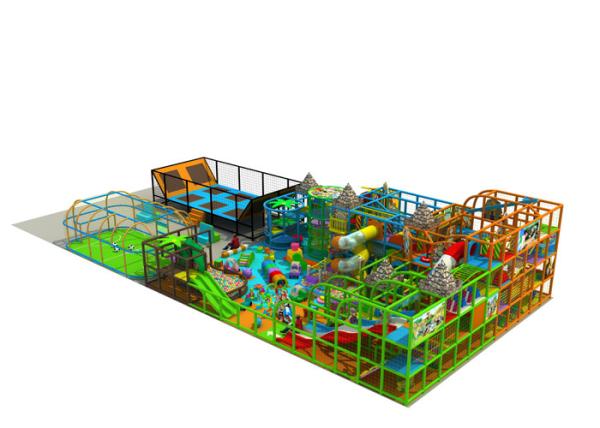 Large Indoor Play Structures / Indoor Playground Set With Soccer Playing Area And Trampoline