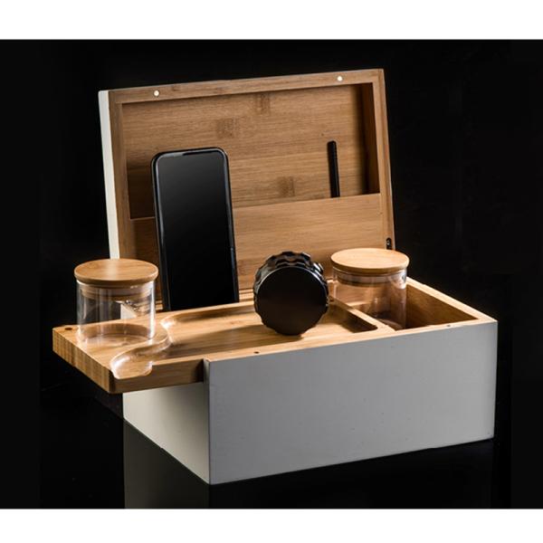 Бамбуковая коробка для хранения с травяным измельчителем, горшкой для заправки, прокатной поднос и палочкой для инструментов.