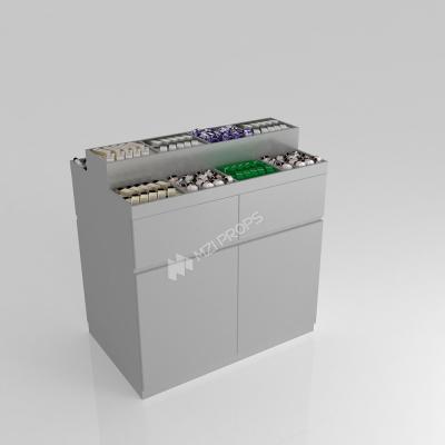Retail Shop Design Grey Wooden Sample Island For Space-Saving Shop Showcase And Cost-Effective Shop Rack