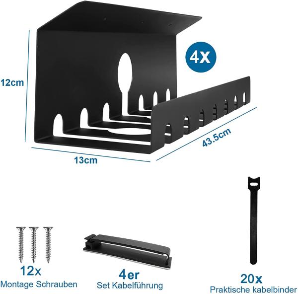 Office Home Space Saving Cable Management Tray with Hook Type Installation and Cable Clamps