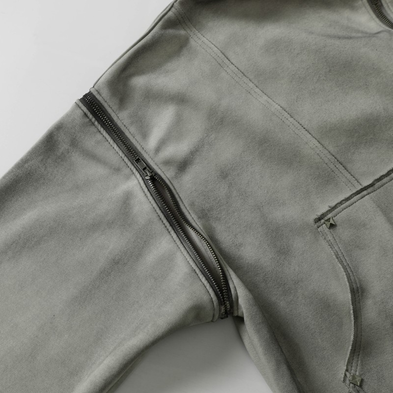 Unisex Winter Fleece Jackets with Pockets Zippers Washed Black/Dark Grey Hoodie Windproof Oversized Fit Vintage Style 3D