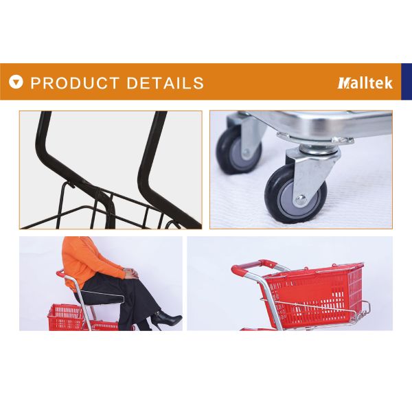 Pink Metal Supermarket Shopping Trolley With Two Baskets For Retail Grocery Store