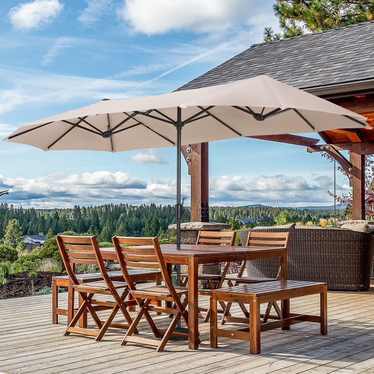 AJUNION 15ft Double Sided Waterproof Rectangle Parasol with Fade Resistant Canopy