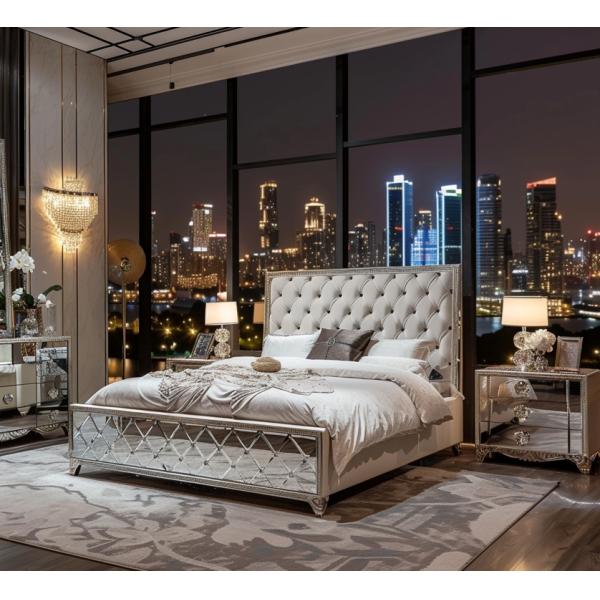 Bedroom Set Specific Mirrored Modern Style Queen Size Bed Furniture With Contemporary Design