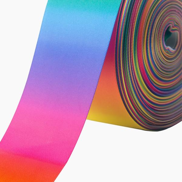 Custom Rainbow Gradient Double Face Satin Ribbon for Personalized Branding