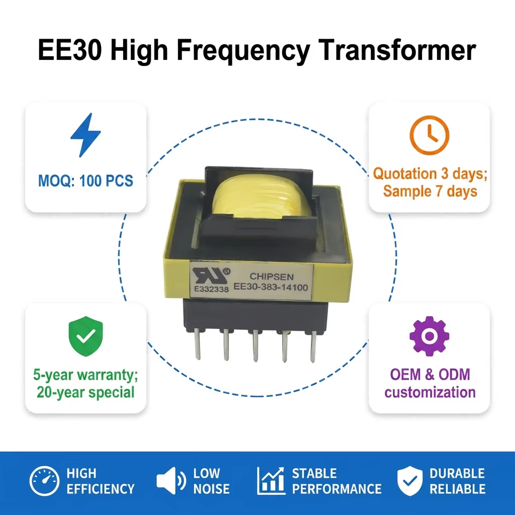 EE30 Pure Copper High Frequency Transformer Vertical 10 Pin PCB Mount Stable