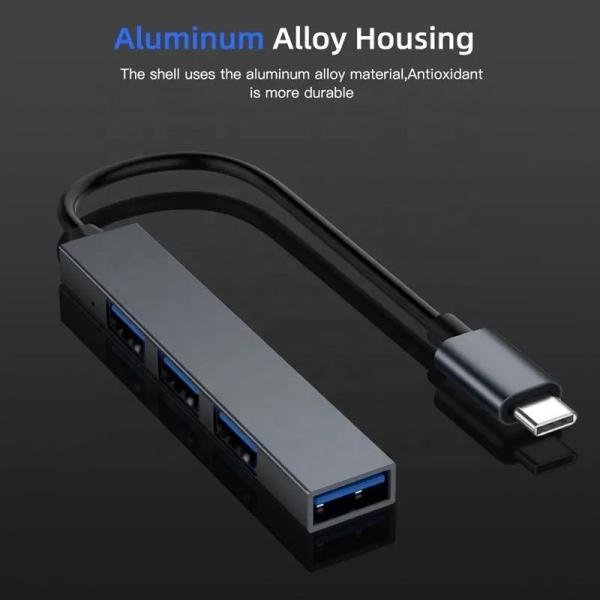 Type C Interface 4 In 1 4 Ports Hub Type-C OTG To USB 3.0 2.0 Adapter Aluminium Alloy