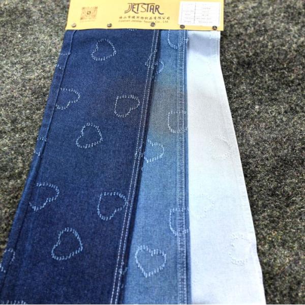 Style brodé étirement en forme de cœur motif bleu tissu denim pour femmes Jeans 10,6 oz JSD3077 10 * 7OE Compte de fil