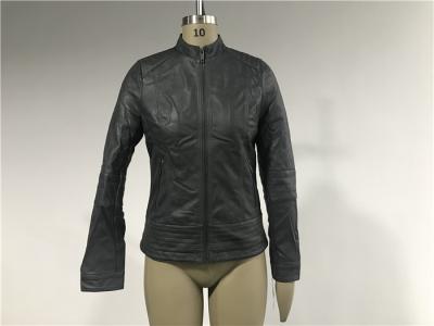 Upstyled Pleather Biker Jacket With Mandarin Collar Charcoal Tw74179