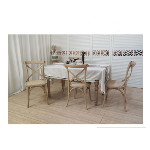New Arrival Rustic Wooden Cross Back Chair with Woven Rattan Seat for Cafe Bistro Restaurant Commercial Wedding Dining Use