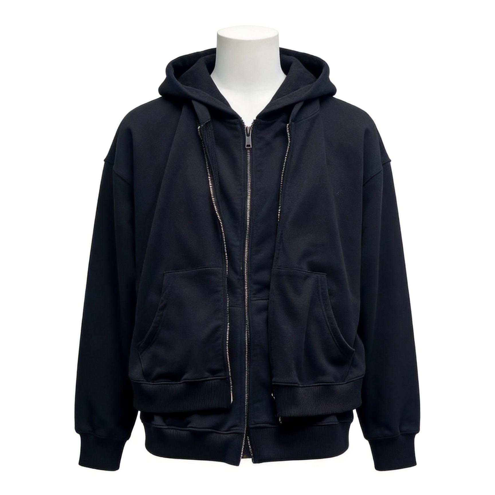 Split Hem Men's Heavyweight Hoodie Back Embroidery Zip Up Hoodie Coat Oversized