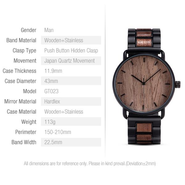 Wooden Band Quartz Battery Wristwatches Harlex Mirror Material 113g