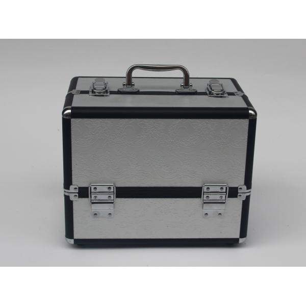 Серая алюминиевая коробка красоты PVC косметического случая с 4 подносами портативными для перемещения