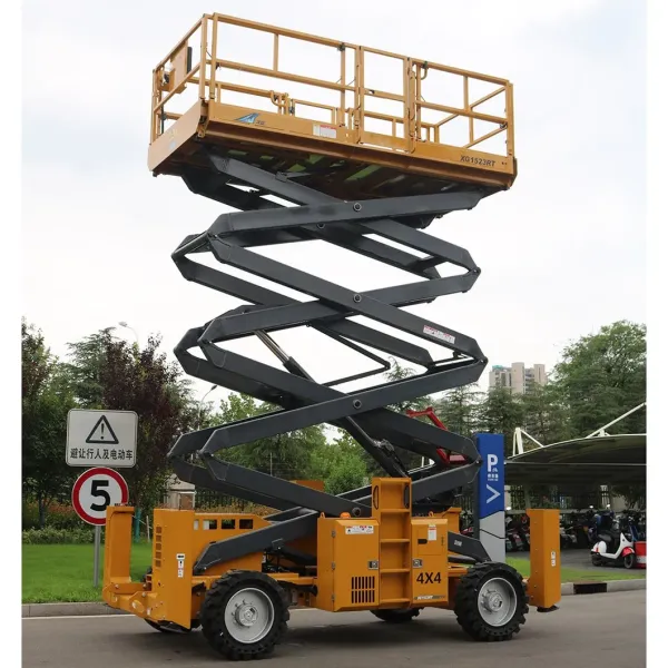 Construction Equipment 15m Diesel Rough Terrain Lifting Platform Xg1523rt Mini Hydraulic Aerial Work Platform Mobile Scissor Lift Table Platform for Sale