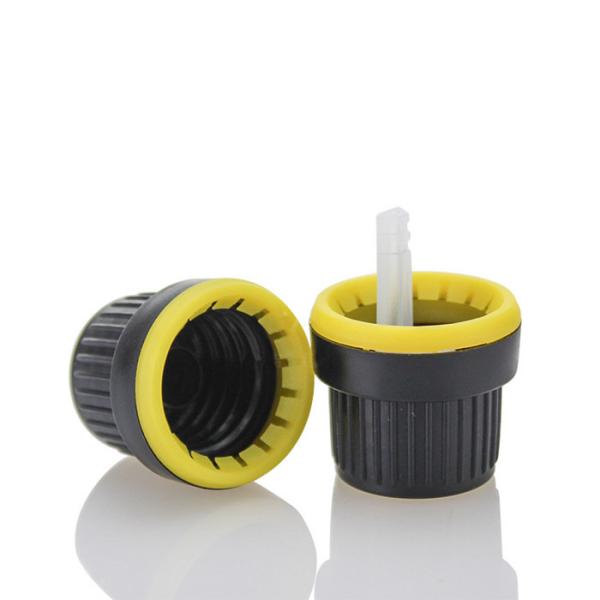Child Resistant Black HDPE Plastic Bottle 24mm Orifice Reducer Caps For Essential Oils