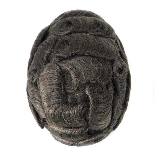 Mens Toupee French Lace Front Hairpieces Poly Skin PU HumanHair Systems for Men