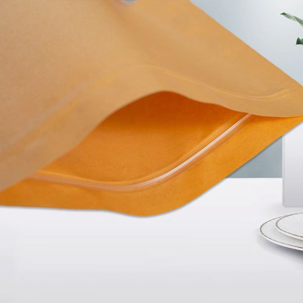 Customizable Stand up Pouch With Window  Kraft Paper Food Packaging Bag Ziplock Bag