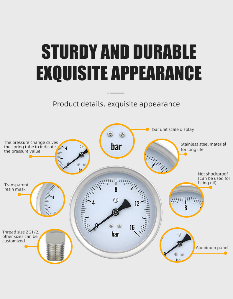 100mm Stainless Steel Housing Pressure Manometer for Heavy Duty Hydraulic System