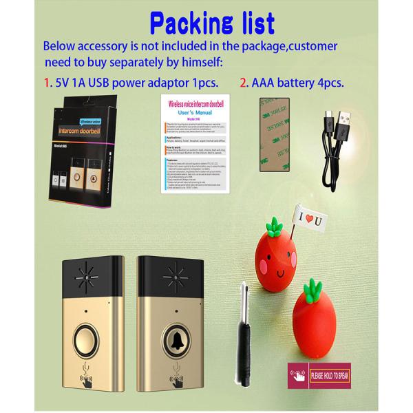 Серебряный/золотой цвет функцию разговора беспроводной дверной колокол