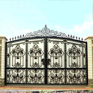 Black Mat Ornamental Fences And Gates / Decorative Metal Garden Gates