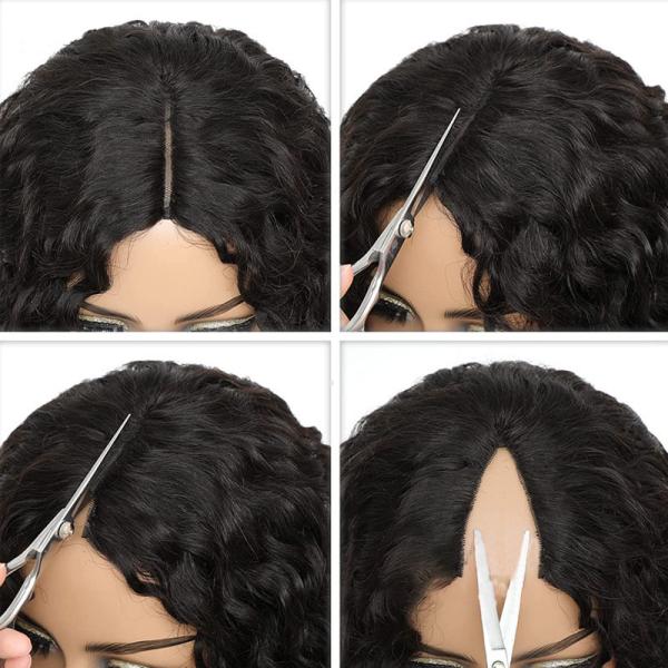 Short 2022 Fashion Design Water Wave Cuticle Aligned V-part Non Lace Human Hair Wig