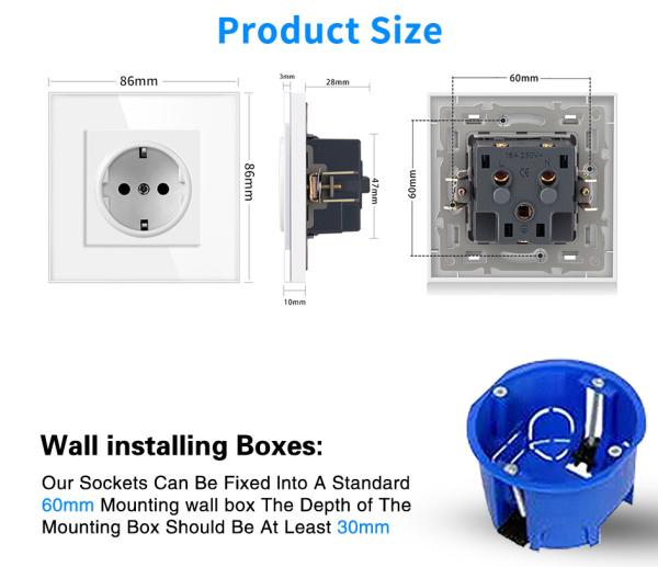 Electric Multi Plug Wall Outlet Round Junction Box White PC Shell Black Wall Plugs