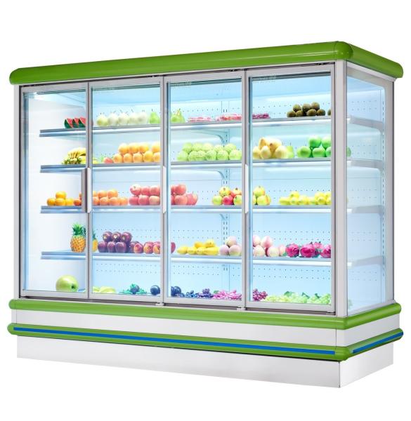 Réfrigérateur ouvert vertical d'affichage de légume fruit pour le supermarché