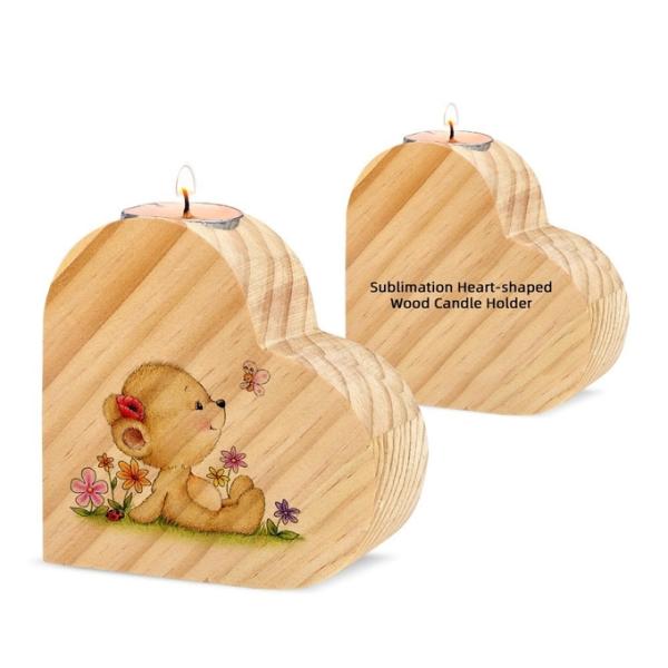 Home Decor Gifts Custom Heart Shape Blank Wooden Sublimation Candle Holder