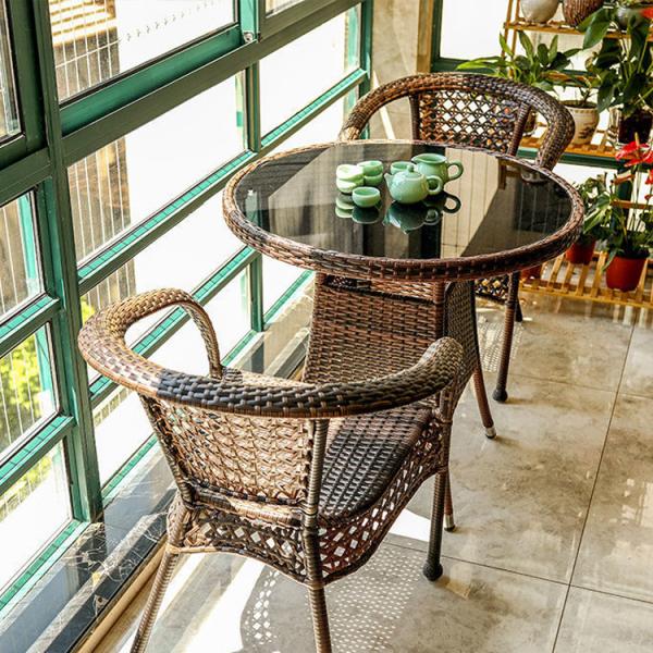 Outdoor Garden Balcony Stackable Armchair and Wicker Dining Table Set for Leisure