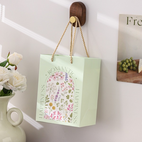 Floral Printed Paper Gift Bags with Rope Handles for Retail Packaging