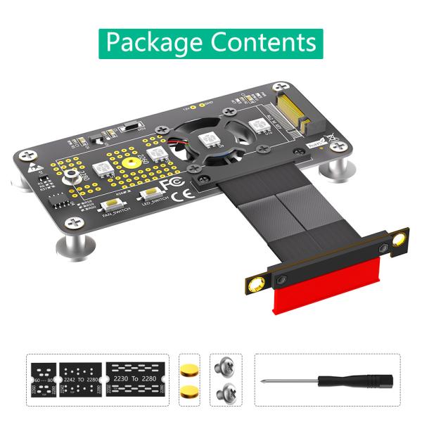 PCI Express PCI-E 3.0 4X to NGFF M.2 2280 M2 NVME SSD Converter Adapter Card Cooling Fan + High Speed Extension Cable 100MM