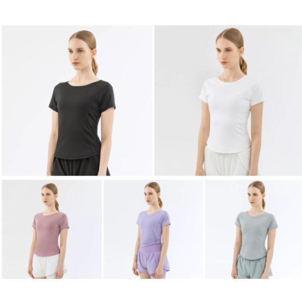 Нейлон рукава краткости йоги сетки лета шить резвится женщины футболки фитнеса