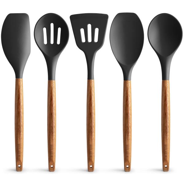 High Temperature Cooking Utensil Set for Kitchen 5 Piece Non-Stick Silicone Spatula Spoon