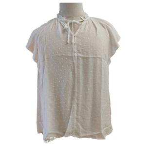 Blusa do pescoço do laço de mulheres de ponto da onda da luva da borboleta