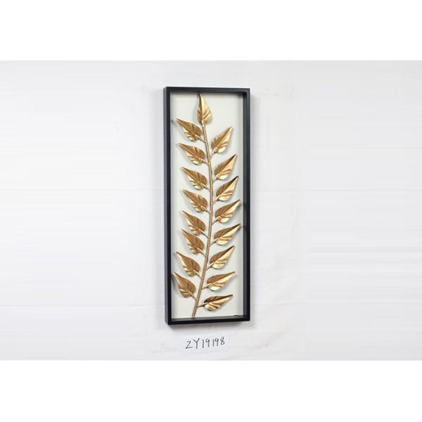 Metal Gold Leaves Black Rectangle Wooden Frame Wall Art Decoration For Home Gallery Hotel