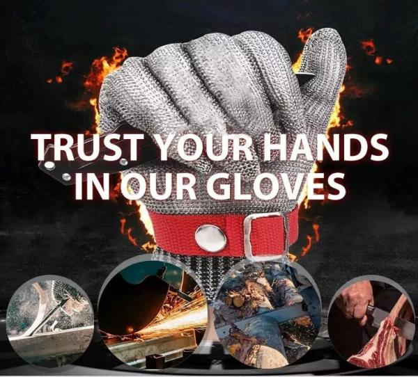 Resistant Anti Cut Safety Stainless Steel Metal Mesh 5 Fingers Butcher Gloves