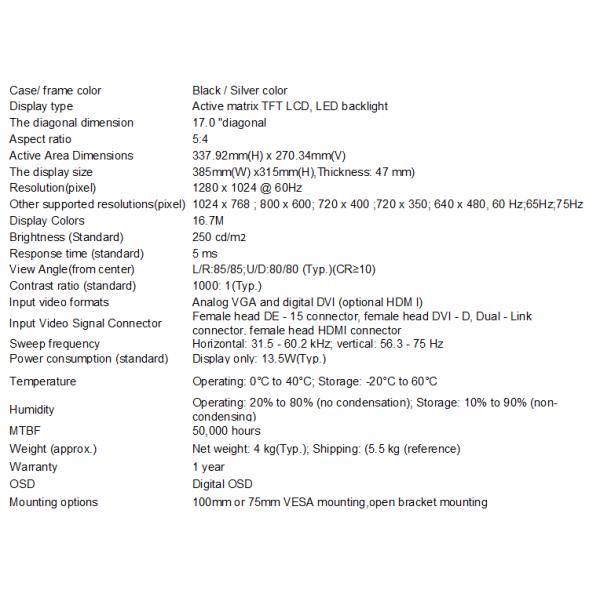 17 Inch 2C Series Mutil Touch Screen Display Monitor With VGA / DVI / USB