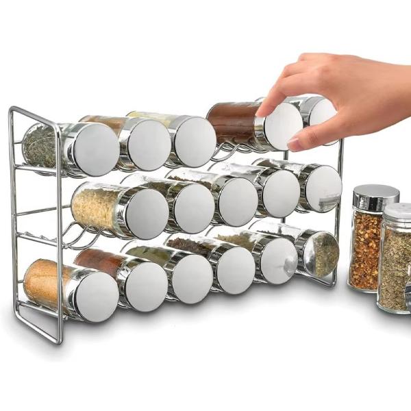 Receptor de especiarias de arame metálico Montador de parede Receptor de 4 níveis Receptor de frascos de especiarias Receptor de especiarias Organizador para balcão de cozinha