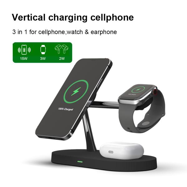 5 в 1 15W Qi Fast Holder Беспроводная зарядная стойка для iPhone Apple Watch Зарядная станция